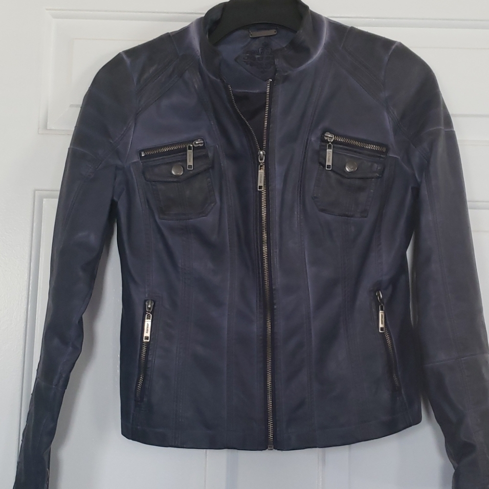 Moto Jacket vegan leather denim blue color size M